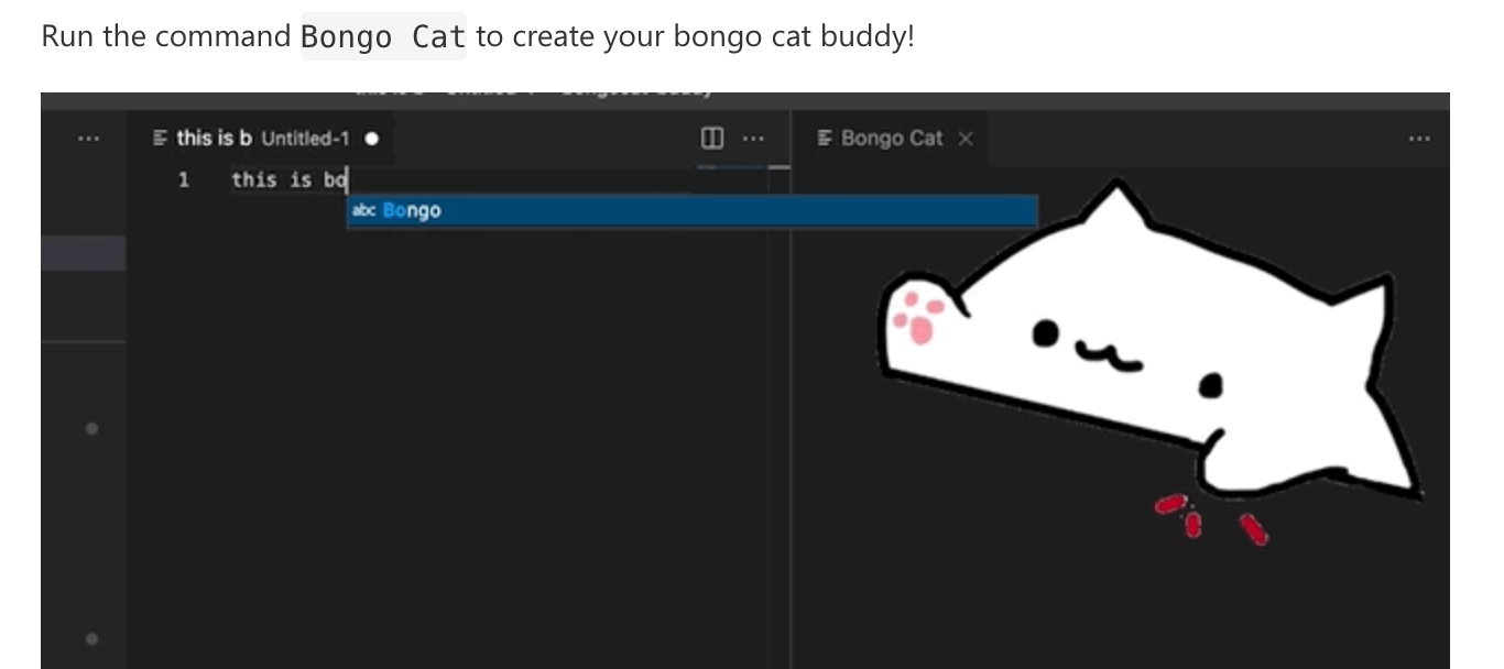 VSCodeのおもしろ拡張機能 一緒にタイピングしてくれる、「Bongo Cat Buddy」